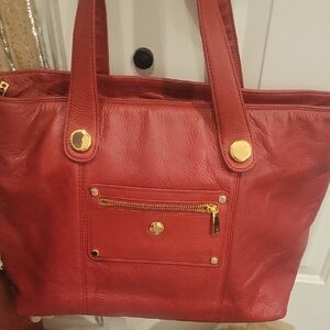 Stylish Red Tote with Gold Details